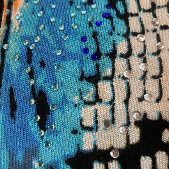 Prima Bella colorful blue and black cardigan with colorful sequin throughout. 2X - Picture 5 of 9